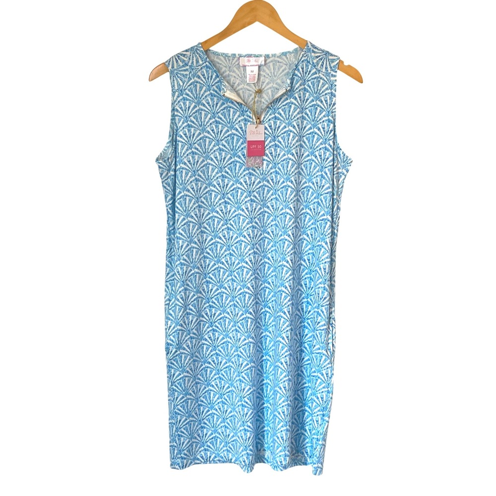 Stella Parker Collection Blue White Print Sleeveless Dress UPF 50 Medium